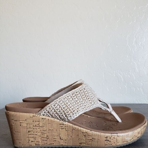 Skechers Crochet Beverlee Fancy Work Wedge Sandals Natural Size Women's 11 Beach - Picture 1 of 10